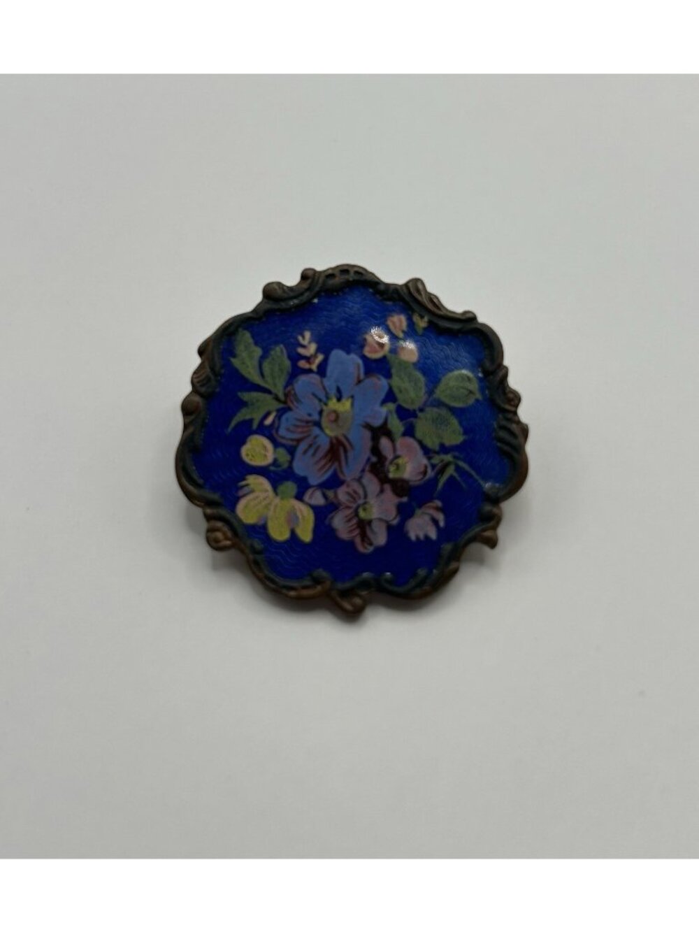 Vintage Brooch Flowers Enamel Art Nouveau Floral Blue Pin Leaves Jewelry Classic